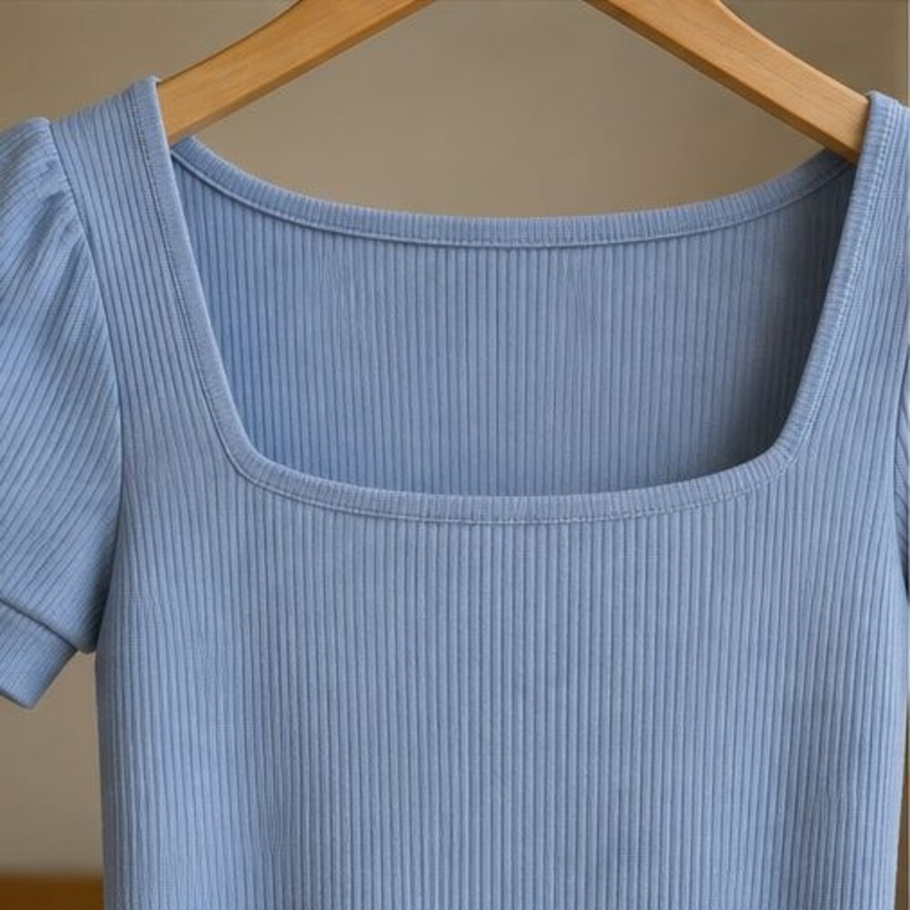 Powder Blue Ribbed Square Neck Top - Picture 4 of 6